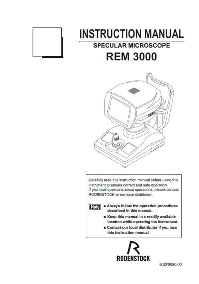 Инструкция пользователя, User manual на Офтальмология Пахиметр REM 3000 [Rodenstock]