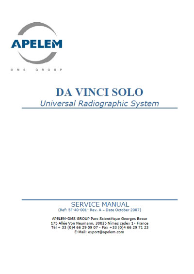 Сервисная инструкция, Service manual на Рентген Da Vinci Solo