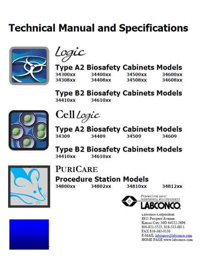 Техническая документация, Technical Documentation/Manual на Лаборатория Logiс, PuriCare, CellLogic (Labconco)