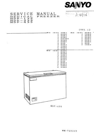 Сервисная инструкция, Service manual на Разное Медицинские морозильники MDF-135, 235, 435