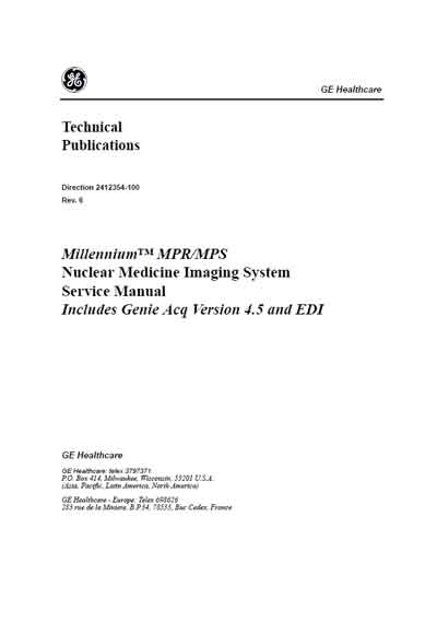 Сервисная инструкция, Service manual на Рентген Гамма-камера Millennium MPR/MPS