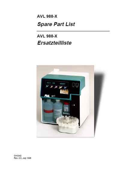 Каталог (элементов, запчастей и пр.), Catalogue, Spare Parts list на Анализаторы 988-X Spare Part List (электролитов)