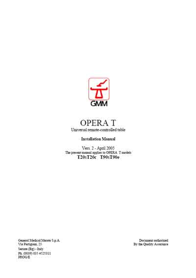 Инструкция по монтажу, Installation instructions на Рентген Рентгеновский стол Opera T [GMM]