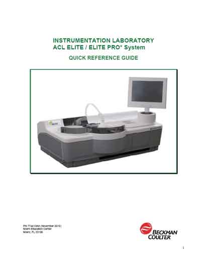 Инструкция пользователя, User manual на Анализаторы-Коагулометр ACL Elite - Elite Pro System (Quick reference guide)