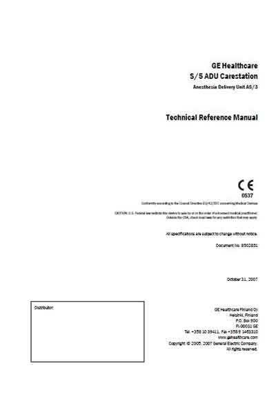 Техническая документация, Technical Documentation/Manual на ИВЛ-Анестезия Наркозная станция S/5 ADU Carestation