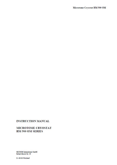 Инструкция по эксплуатации, Operation (Instruction) manual на Лаборатория Микротом HM 500 OM