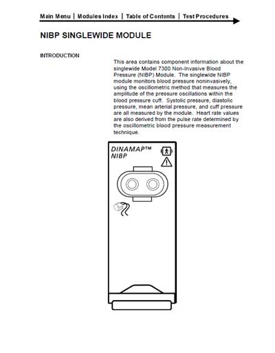 Техническая документация, Technical Documentation/Manual на Мониторы Dinamap NIBP Module singlewide