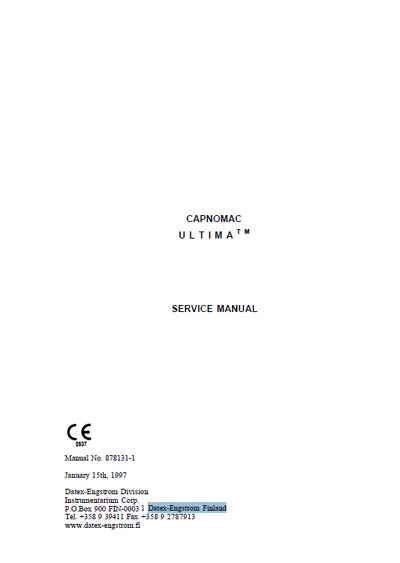 Сервисная инструкция, Service manual на Мониторы Capnomac Ultima (Datex-Engstrom Finland)