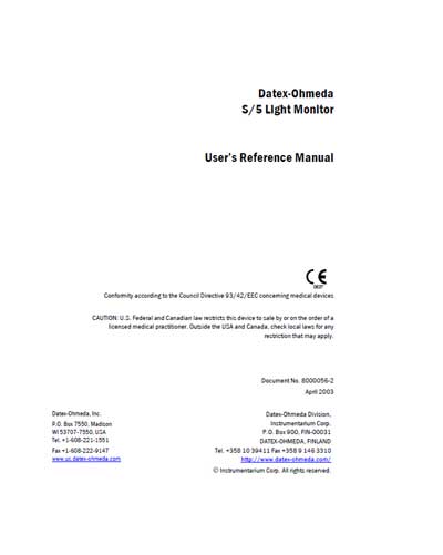 Инструкция пользователя, User manual на Мониторы S/5 Light Monitor (April 2003)