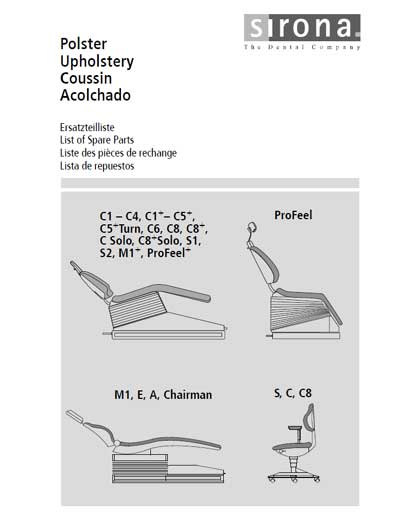 Каталог (элементов, запчастей и пр.), Catalogue, Spare Parts list на Стоматология Кресло C1,C2,C3,C4,C5,C6,C8,Solo,M1,E,A,S,ProFeel