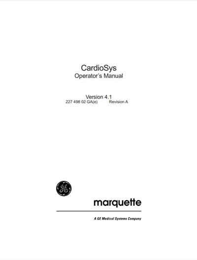 Инструкция оператора Operator manual на CardioSys Version 4.1 Rev A (Marquette) [General Electric]
