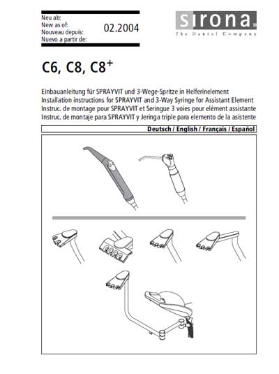 Инструкция по монтажу, Installation instructions на Стоматология C6, C8, C8+ Sprayvit