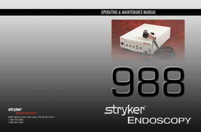 Инструкция по эксплуатации, Operation (Instruction) manual на Эндоскопия Styker 988 Endoscopy