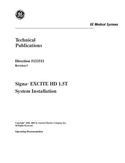 Инструкция по монтажу, Installation instructions на Томограф Signa Excited HD 1.5T System installation 2004-2005