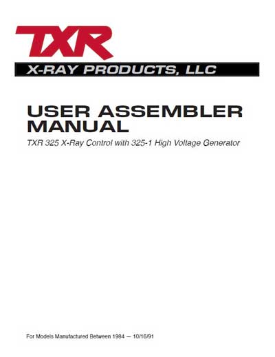 Техническое руководство, Technical manual на Рентген TXR 325 X-Ray (1984-1991)