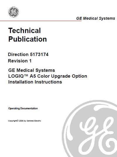 Инструкция по установке, Installation Manual на Диагностика-УЗИ Logiq A5 Color Upgrade Option