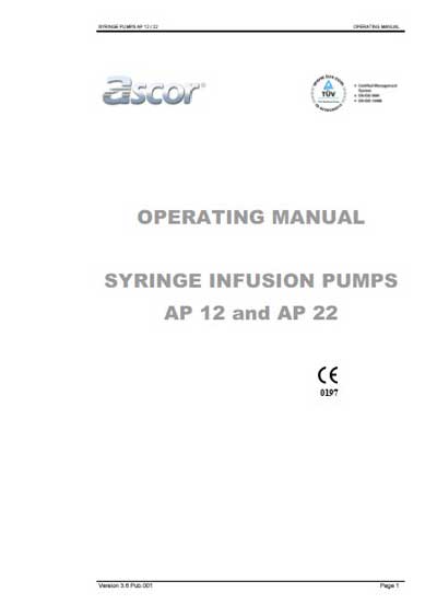 Инструкция по эксплуатации, Operation (Instruction) manual на Разное Инфузомат AP 12 и AP 22 (Ascor)