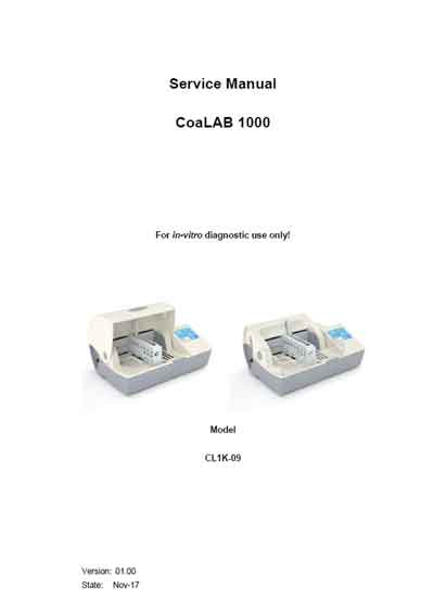 Сервисная инструкция, Service manual на Анализаторы-Коагулометр CoaLAB 1000 V1.00